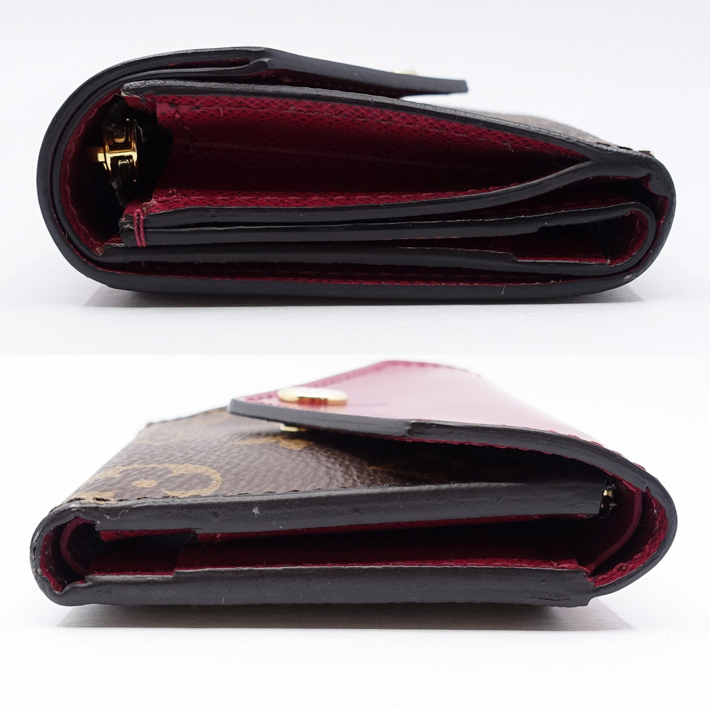 Louis Vuitton Portefolio Zoe Fuschia Three Fold Wallet M62932 Monogram Red Brown Gold