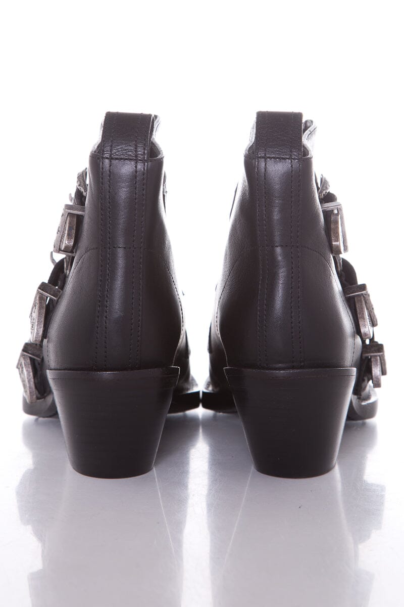 R13 Black Leather Gun Metal Buckle Boots SZ 35