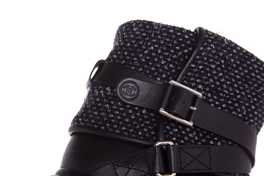 Chanel Black Tweed & Leather Boots SZ 37