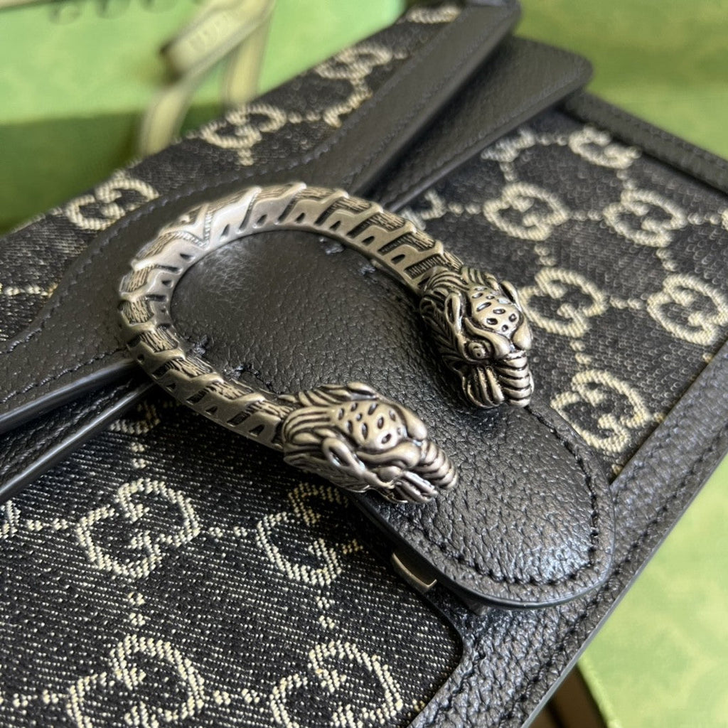 gg Dionysus Small gg Shoulder Bag Black And Ivory gg Denim Jacquard For Women 10in/25cm 499623 UN3BN 1274