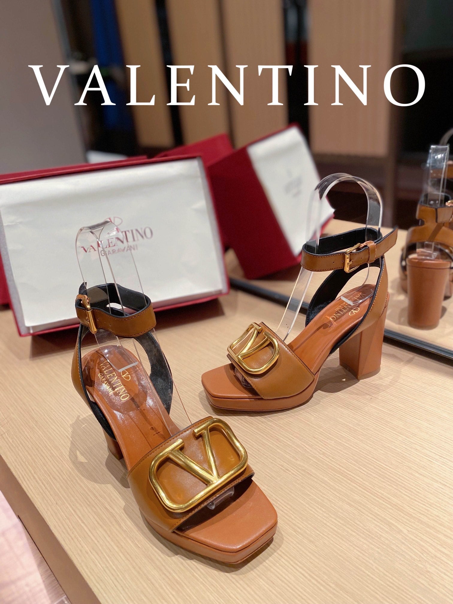 Valentino Garavani Strap Heeled Sandals With V Logo Signature EmbellisGLAMIent Orange For Women