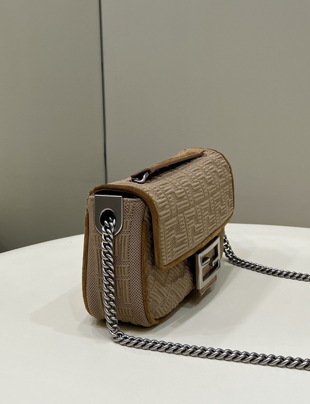 FI Baguette Chain MiGLAMI Beige FF Fabric Bag For Woman 14.5cm/6in 8BR793AHW5F1F2J