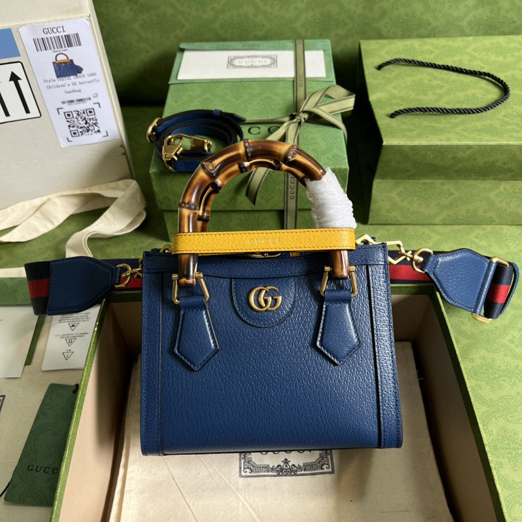 gg Diana Mini Tote Bag Canvas Lining Blue For Women 7.9in/20cm gg 702732 U3ZDT 4862