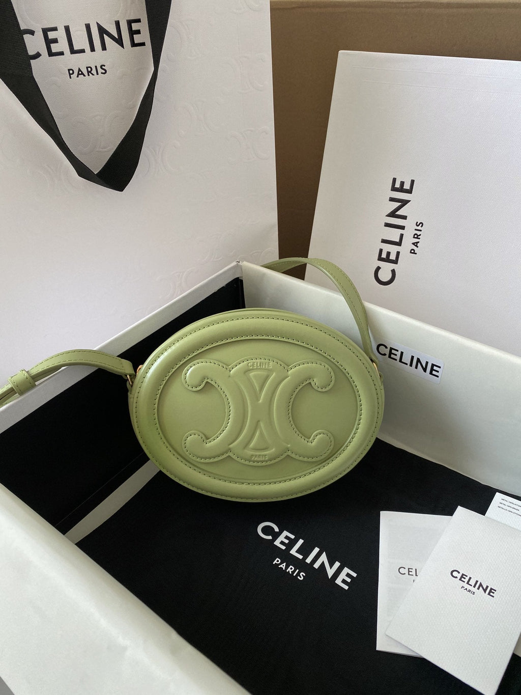 GLAMI Crossbody Oval Purse Cuir Triomphe Mint Green For Women 6in/16cm