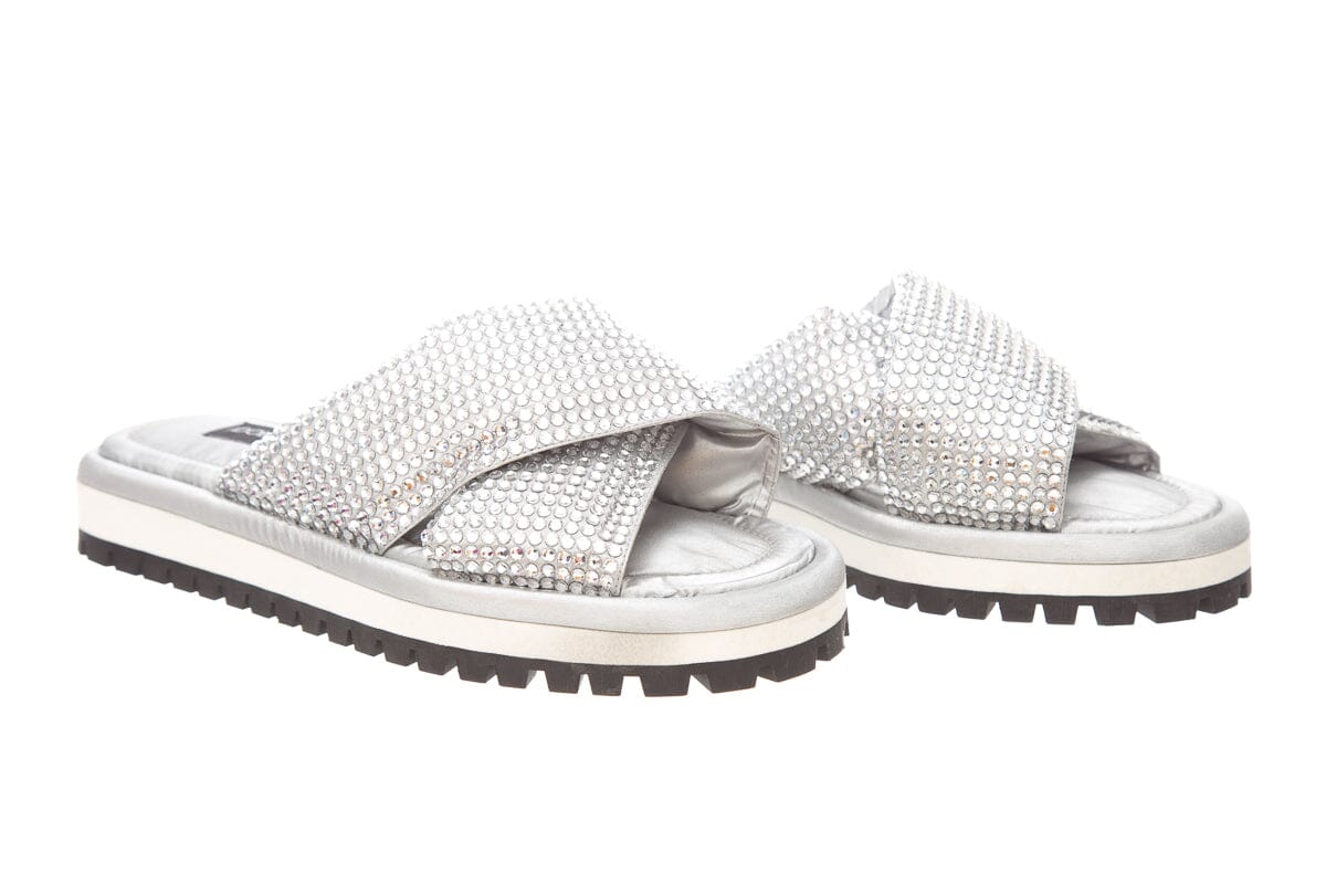Dolce & Gabbana Silver Criss-Cross Crystallized Sandals SZ 38