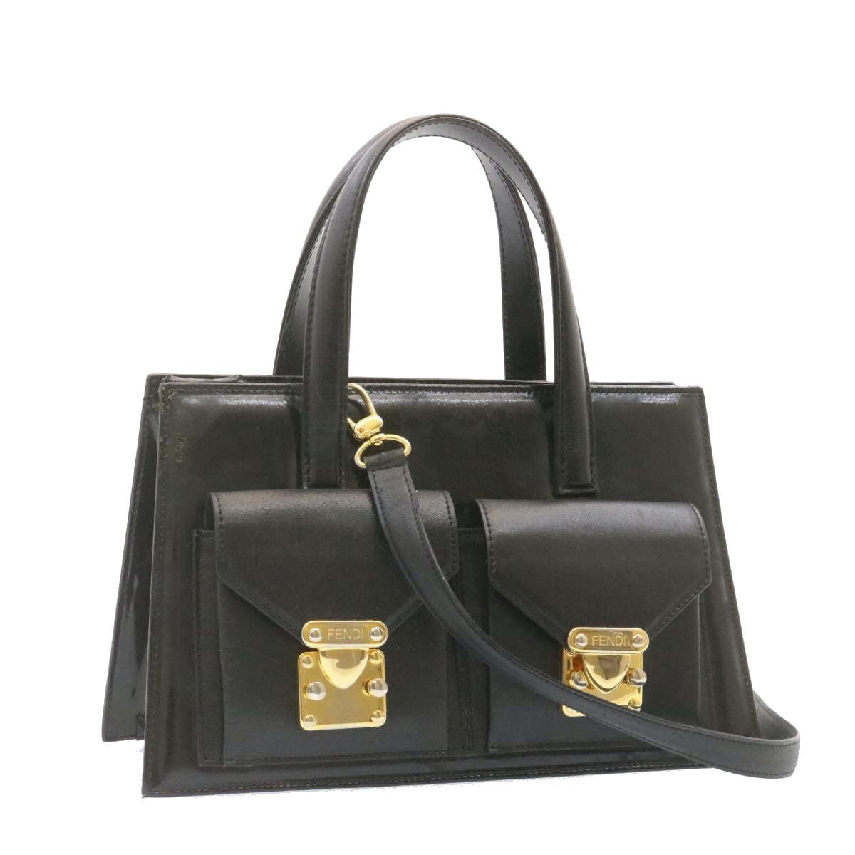 FENDI Hand Bag Leather 2Way Black ai073