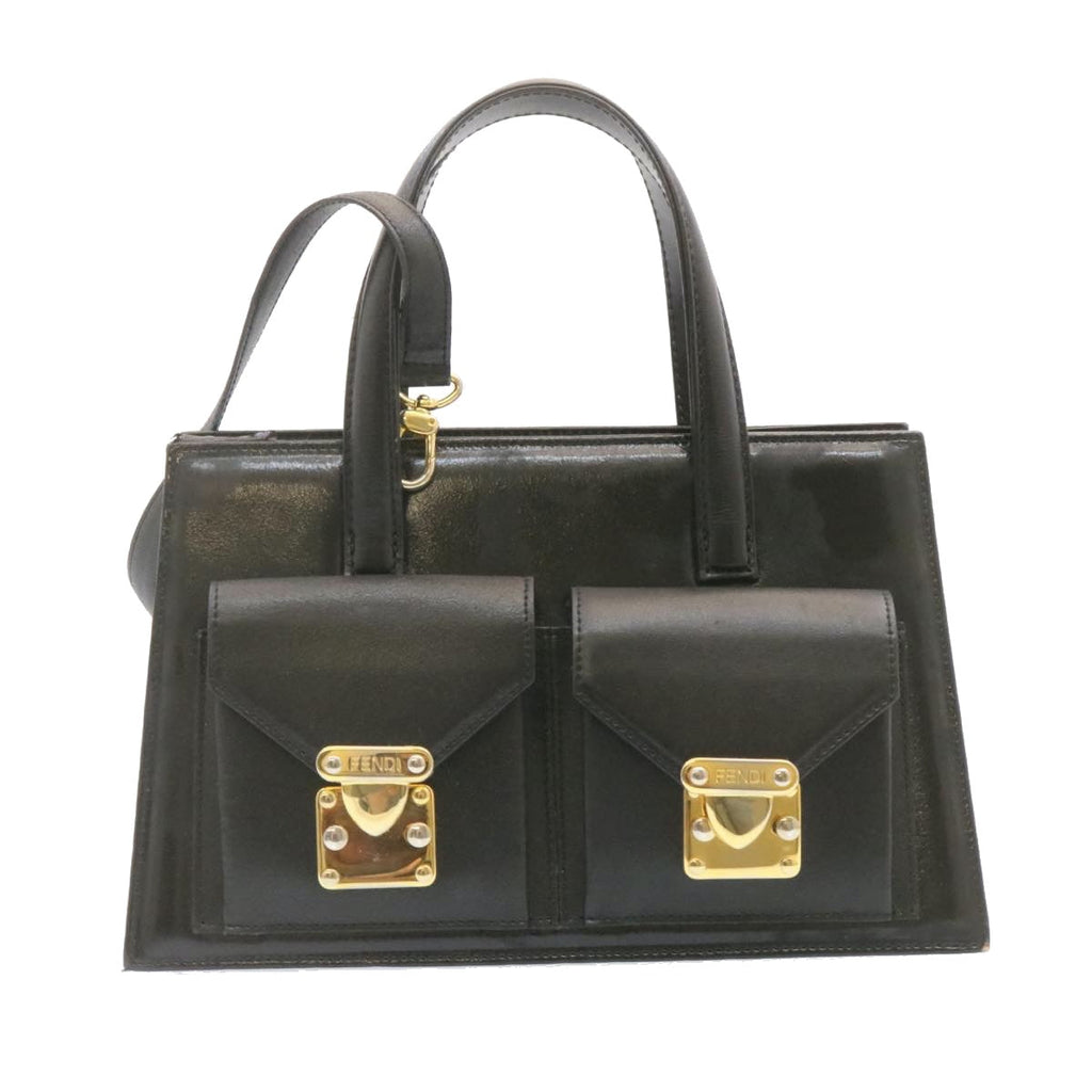 FENDI Hand Bag Leather 2Way Black ai073