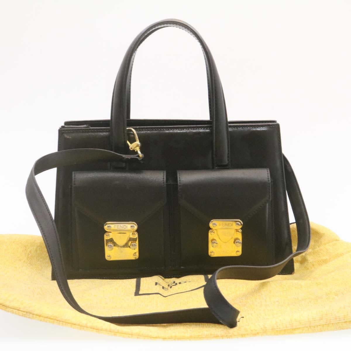 FENDI Hand Bag Leather 2Way Black ai073