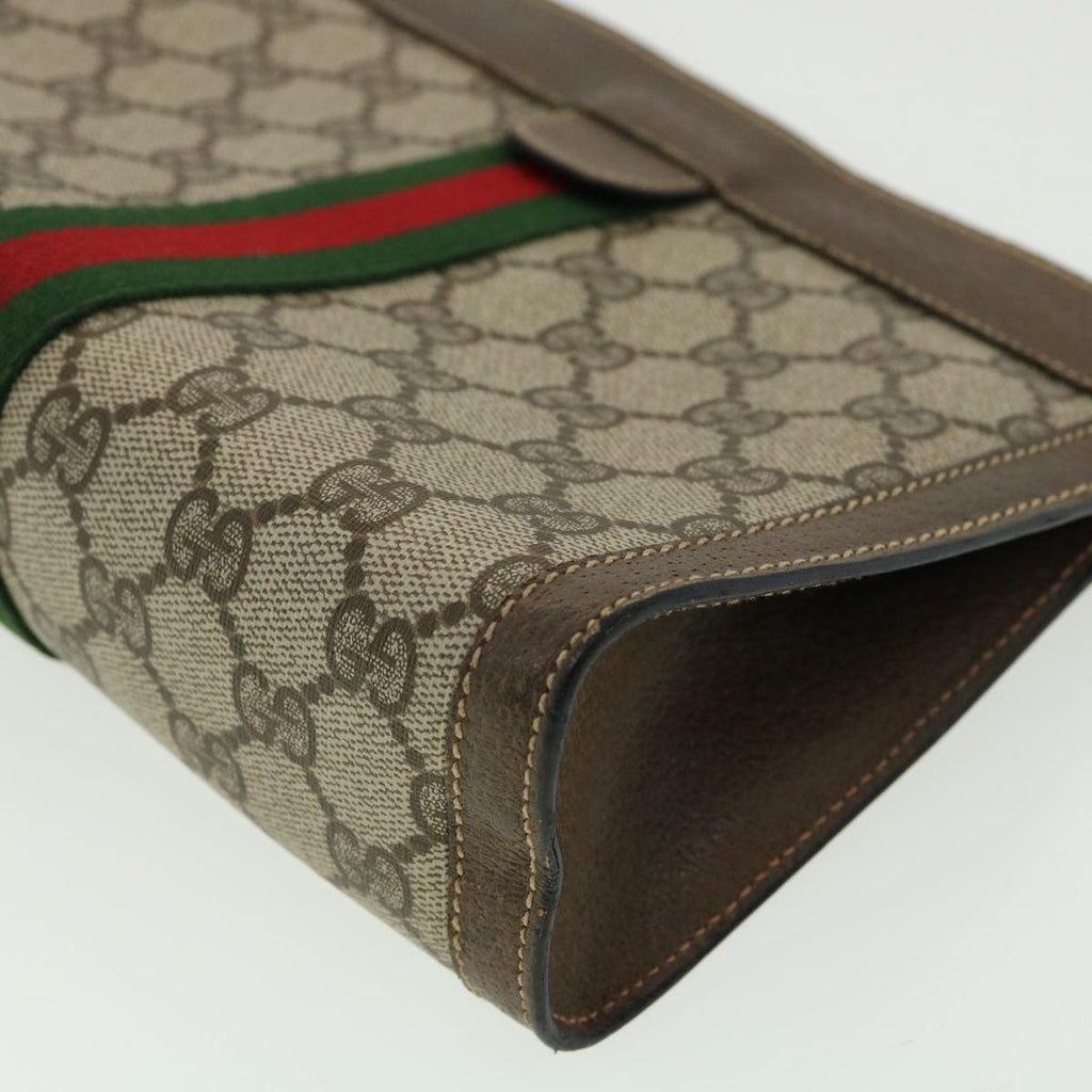 GUCCI GG Canvas Web Sherry Line Clutch Bag Beige Red Green am3107