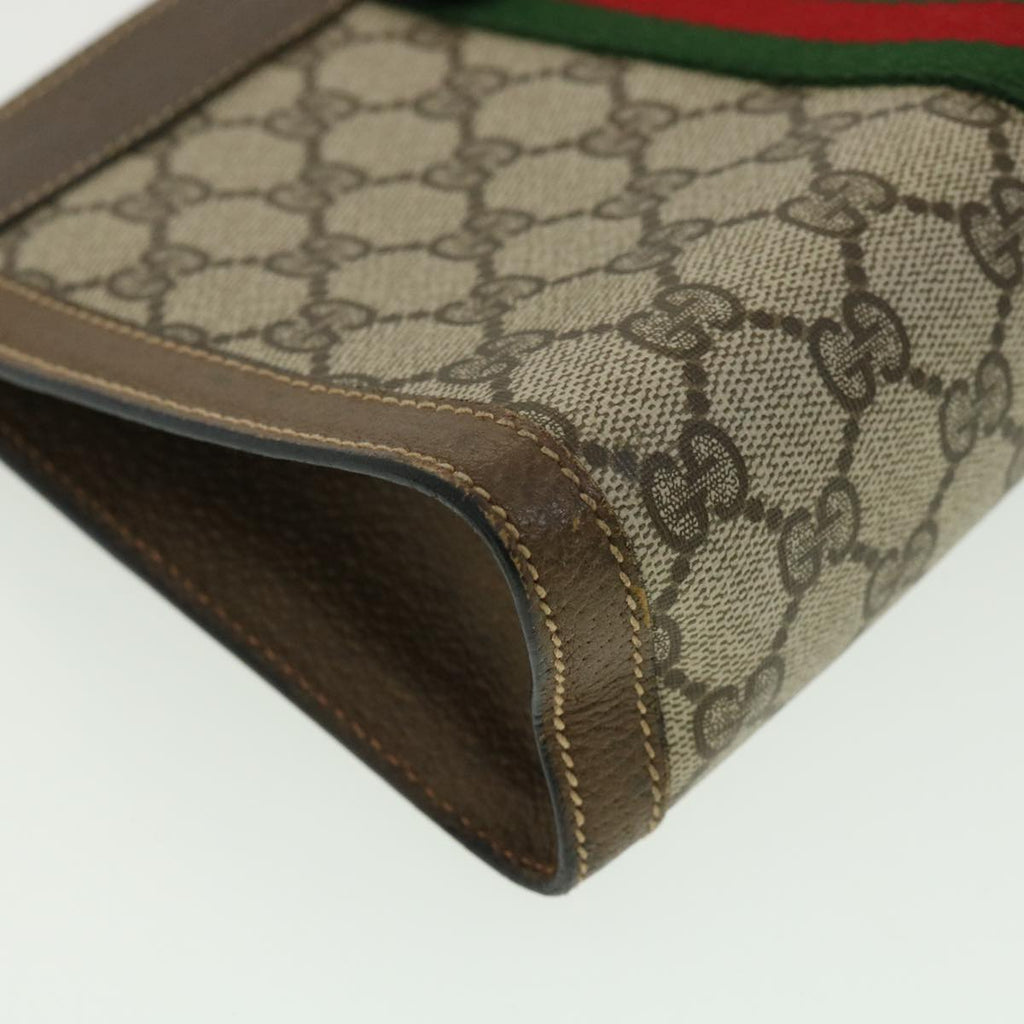 GUCCI GG Canvas Web Sherry Line Clutch Bag Beige Red Green am3107