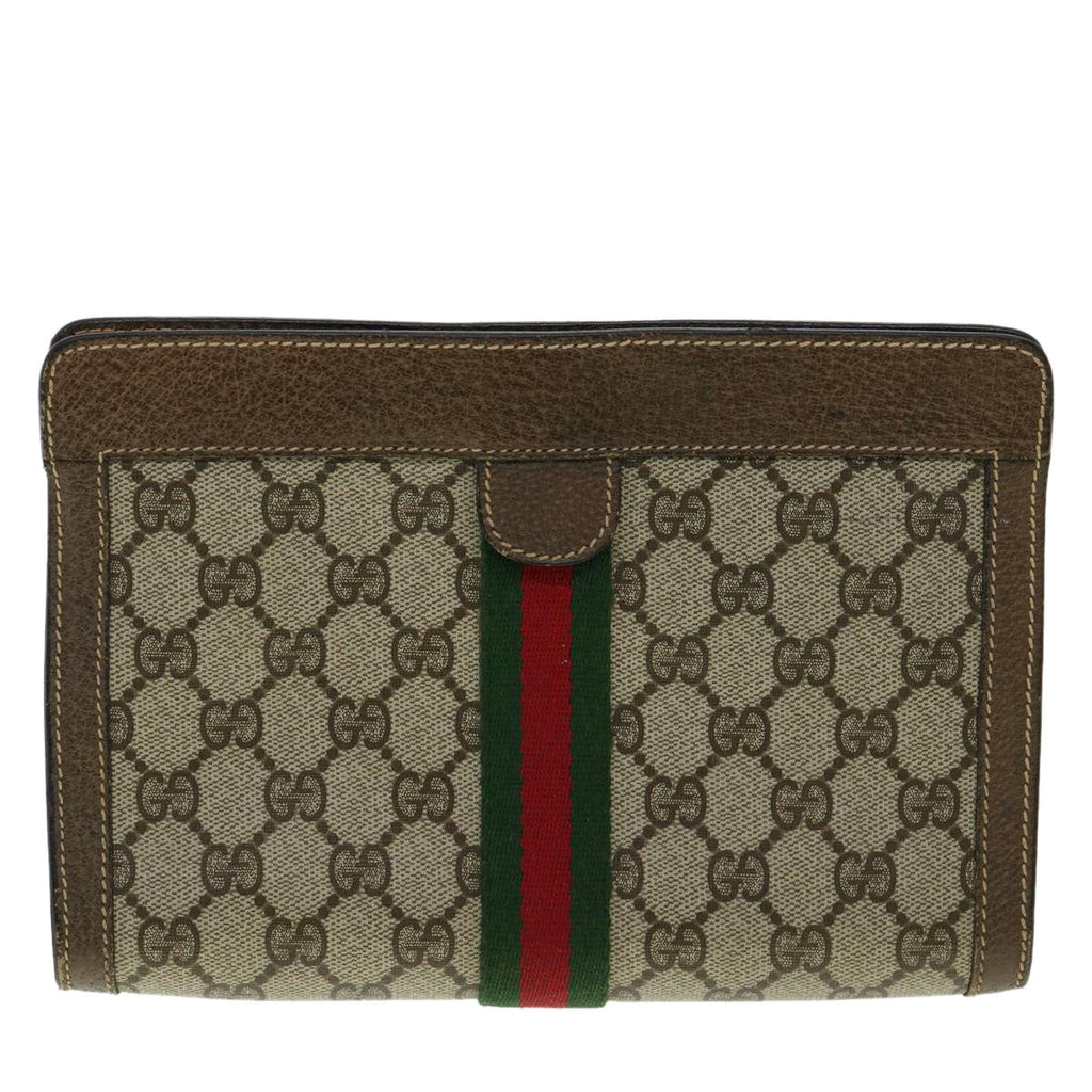 GUCCI GG Canvas Web Sherry Line Clutch Bag Beige Red Green am3107