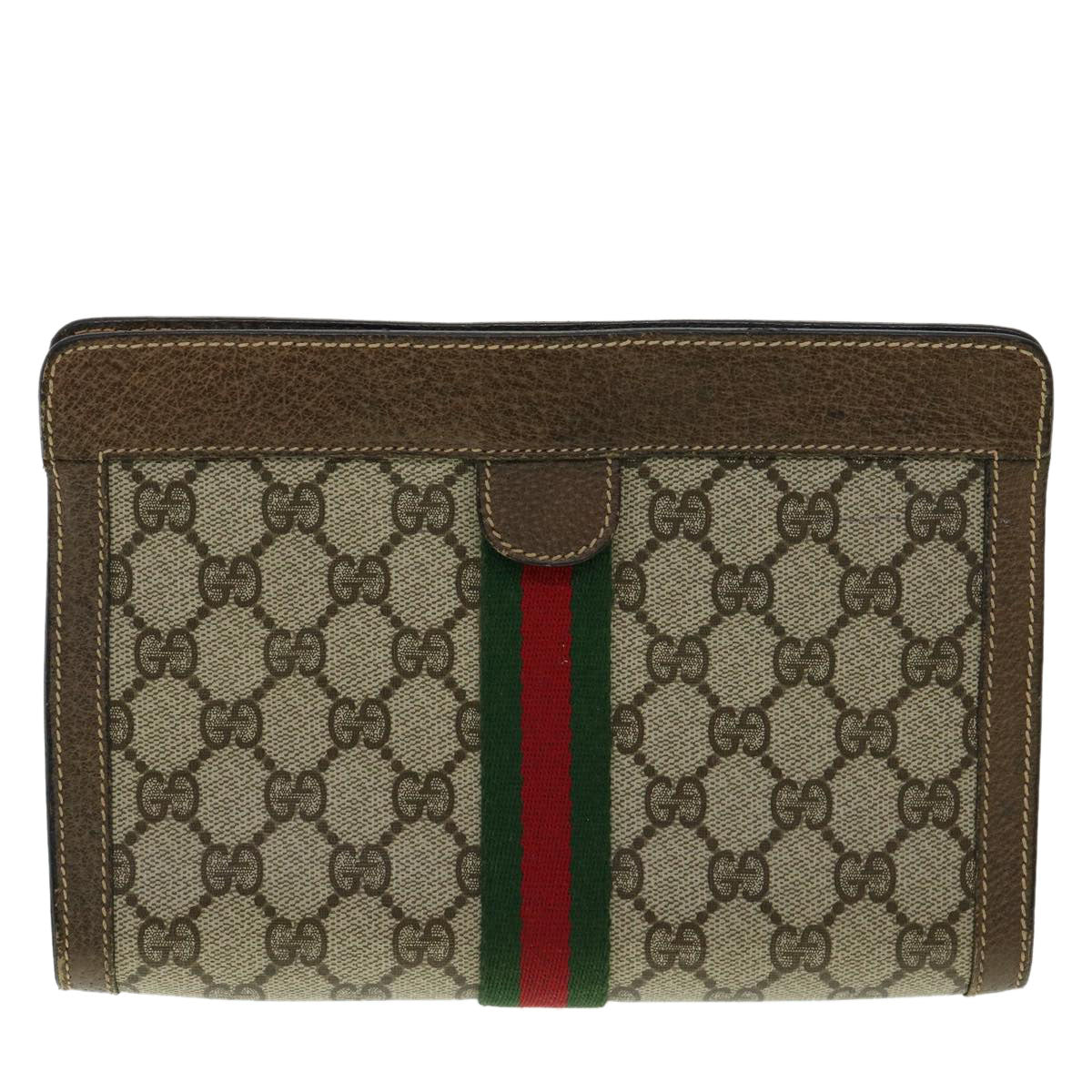 GUCCI GG Canvas Web Sherry Line Clutch Bag Beige Red Green am3107