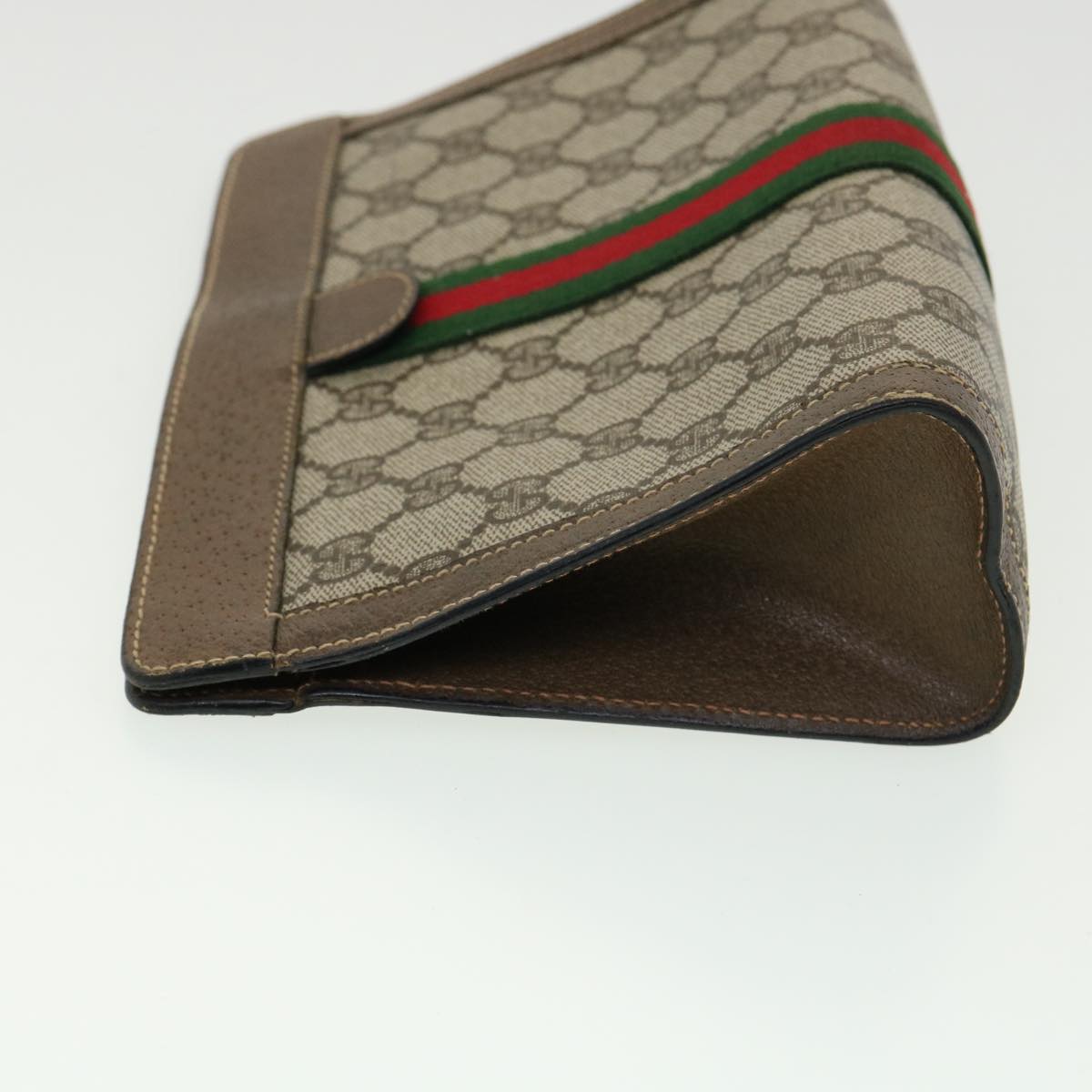 GUCCI GG Canvas Web Sherry Line Clutch Bag Beige Red Green am3107