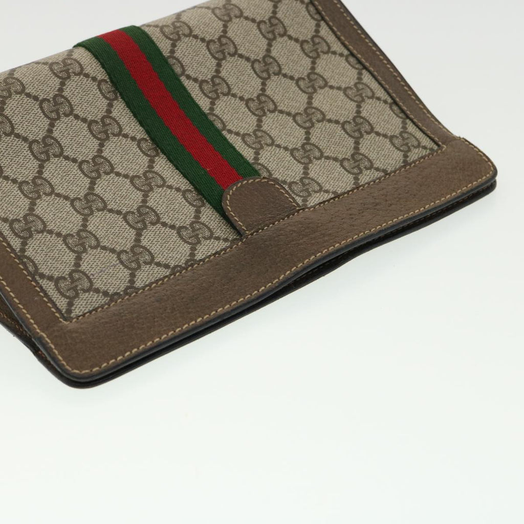 GUCCI GG Canvas Web Sherry Line Clutch Bag Beige Red Green am3107