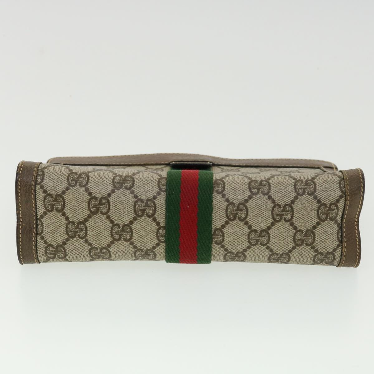 GUCCI GG Canvas Web Sherry Line Clutch Bag Beige Red Green am3107