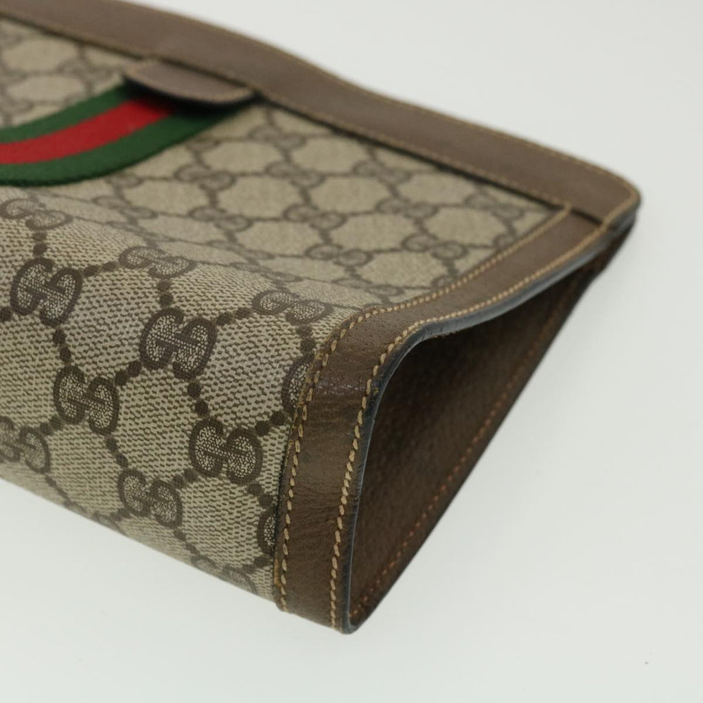 GUCCI GG Canvas Web Sherry Line Clutch Bag Beige Red Green am3107