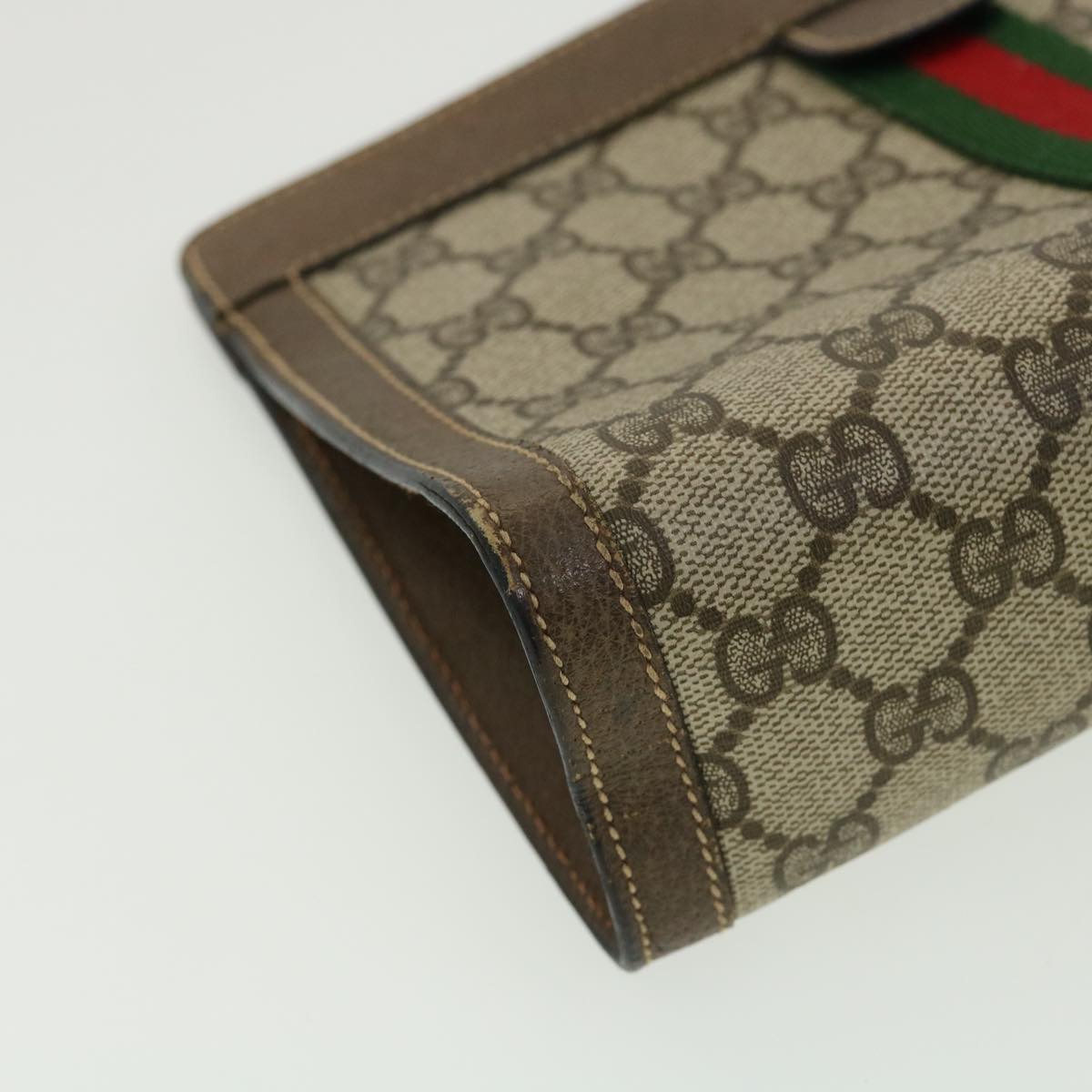 GUCCI GG Canvas Web Sherry Line Clutch Bag Beige Red Green am3107