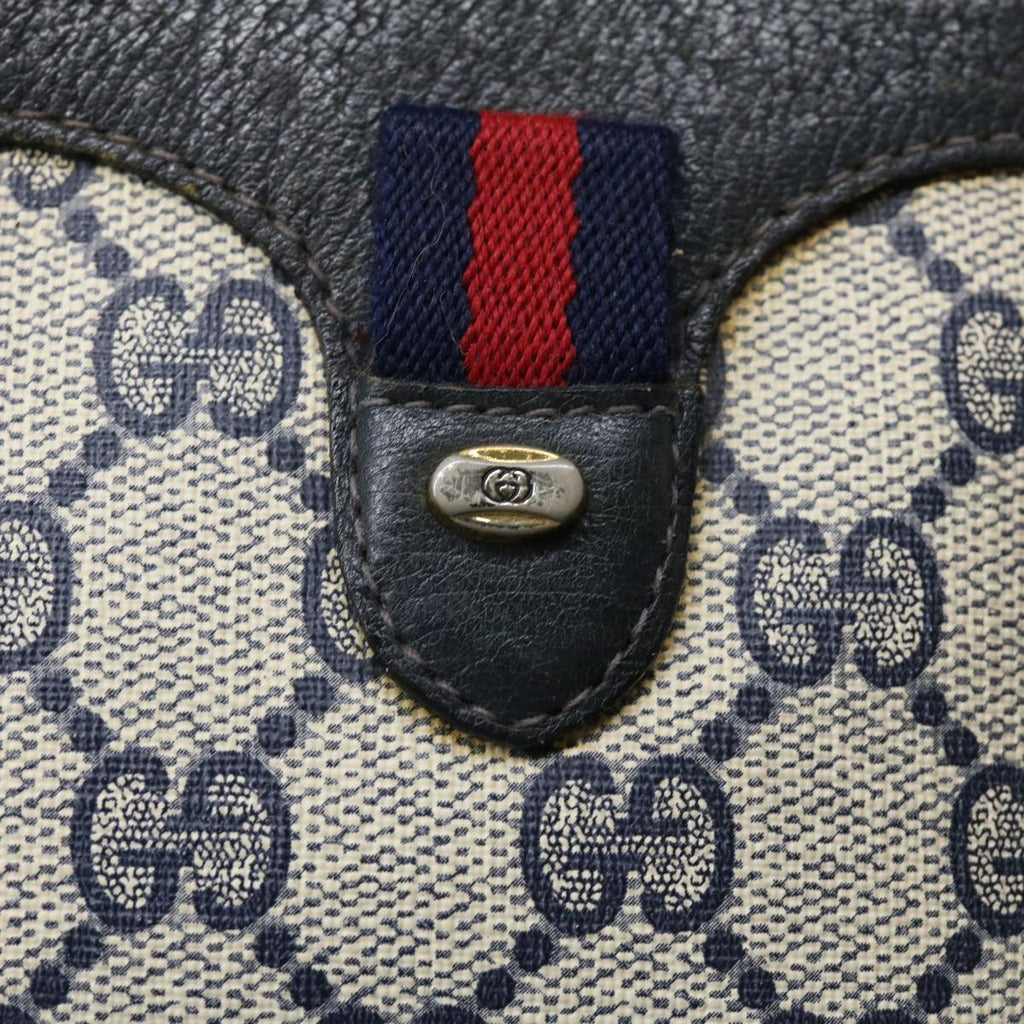 GUCCI Sherry Line GG Canvas Waist Bag PVC Leather Beige Navy Red am3111