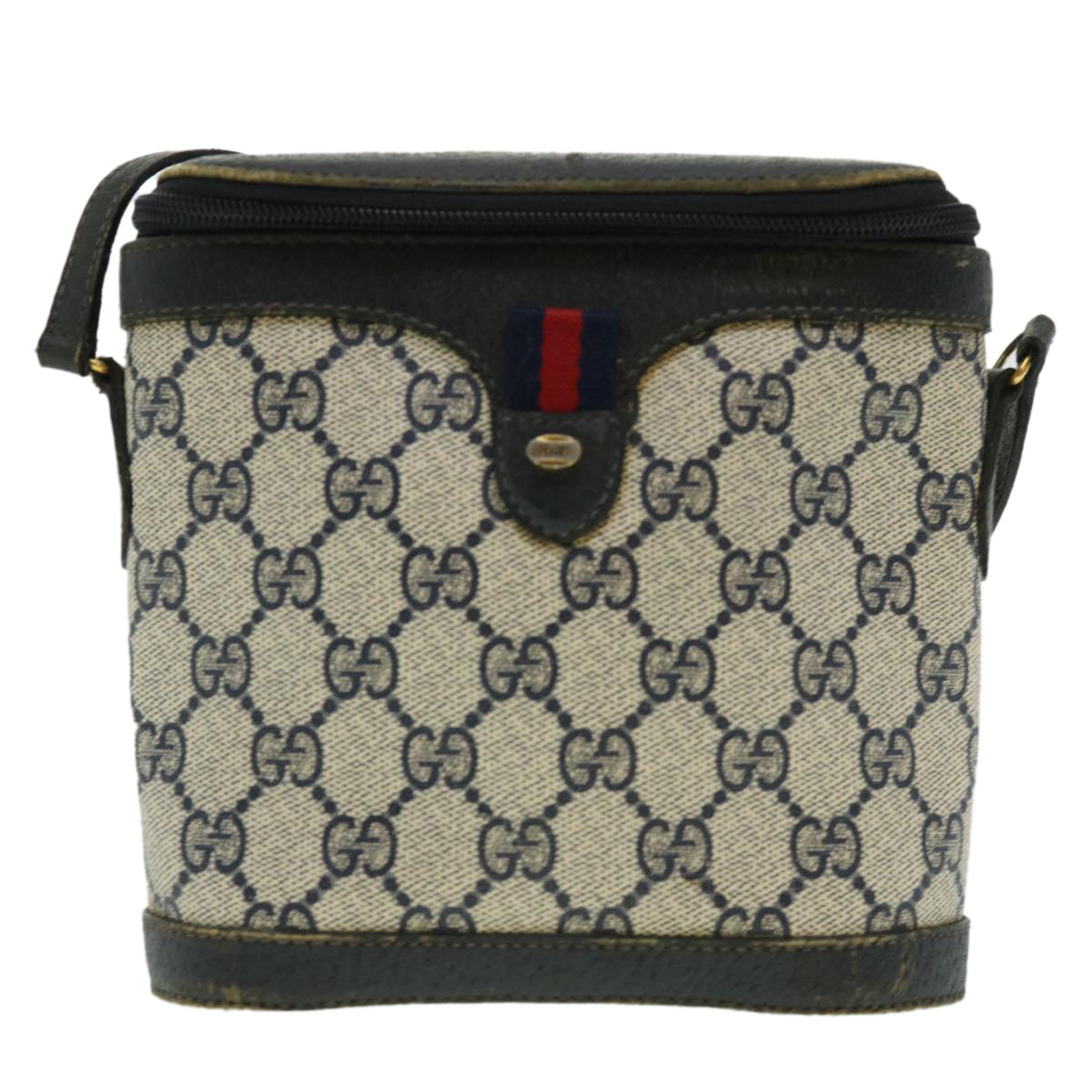GUCCI Sherry Line GG Canvas Waist Bag PVC Leather Beige Navy Red am3111