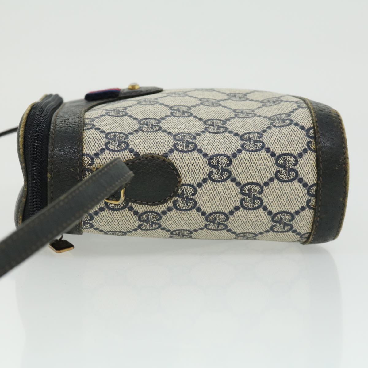 GUCCI Sherry Line GG Canvas Waist Bag PVC Leather Beige Navy Red am3111