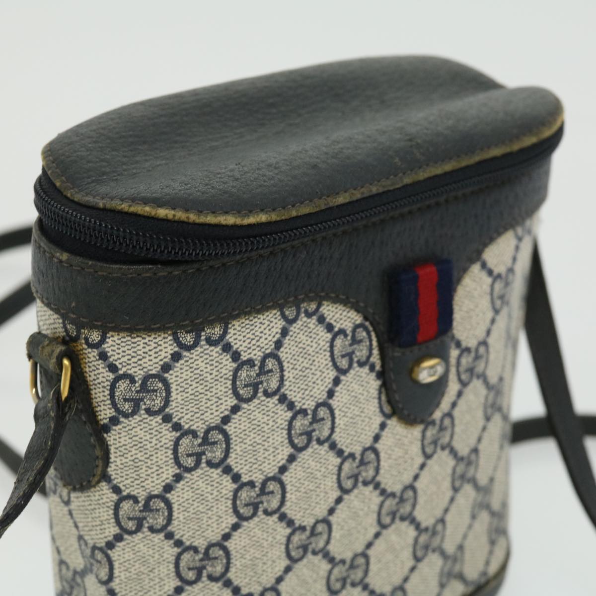 GUCCI Sherry Line GG Canvas Waist Bag PVC Leather Beige Navy Red am3111