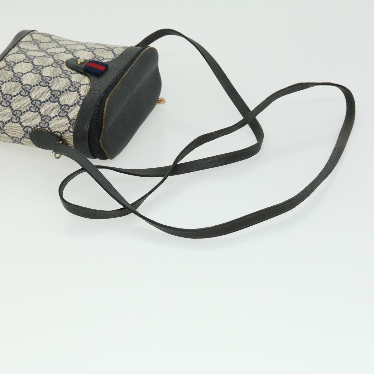 GUCCI Sherry Line GG Canvas Waist Bag PVC Leather Beige Navy Red am3111
