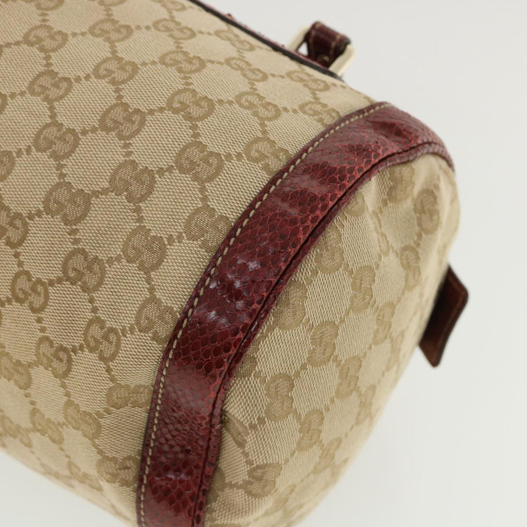 GUCCI GG Canvas Hand Bag Snake skin Beige Red 189825002122 am3163