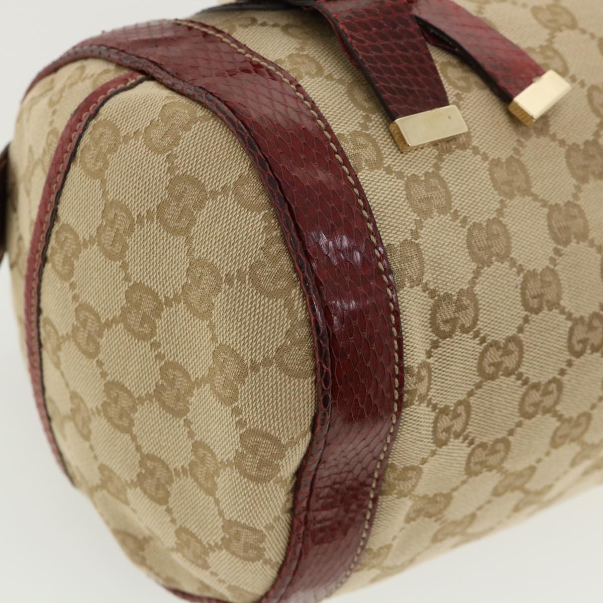 GUCCI GG Canvas Hand Bag Snake skin Beige Red 189825002122 am3163