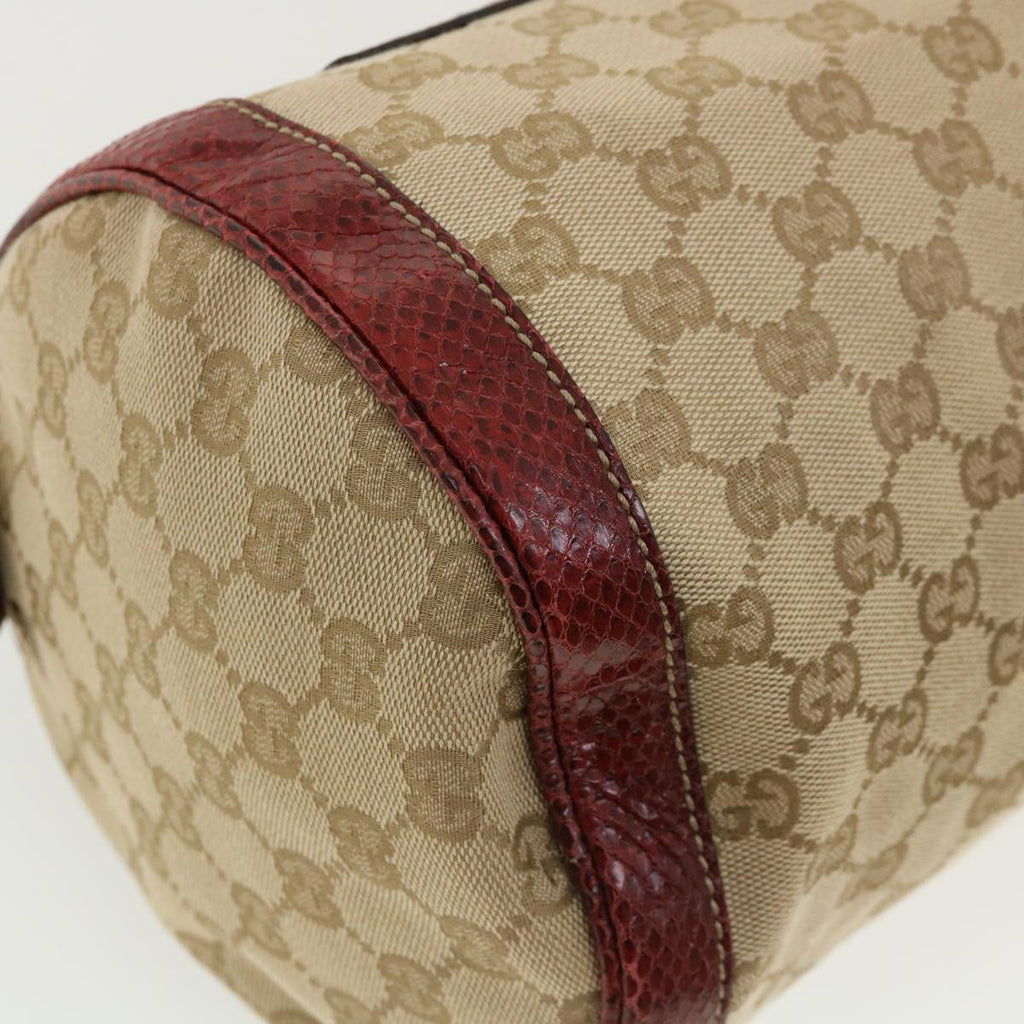 GUCCI GG Canvas Hand Bag Snake skin Beige Red 189825002122 am3163