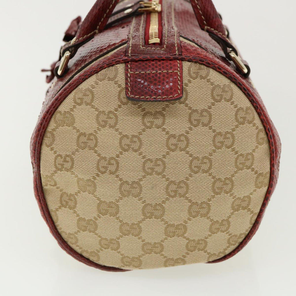 GUCCI GG Canvas Hand Bag Snake skin Beige Red 189825002122 am3163