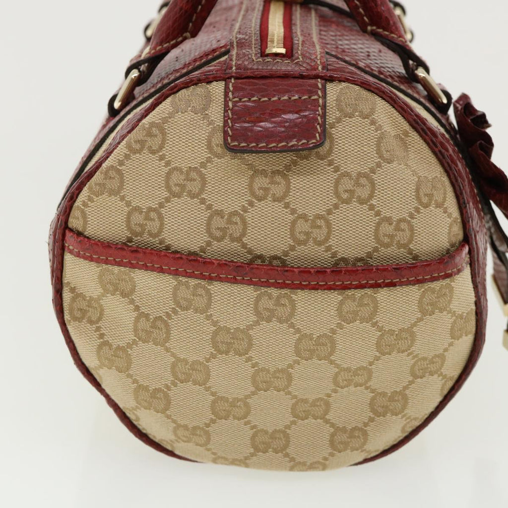 GUCCI GG Canvas Hand Bag Snake skin Beige Red 189825002122 am3163