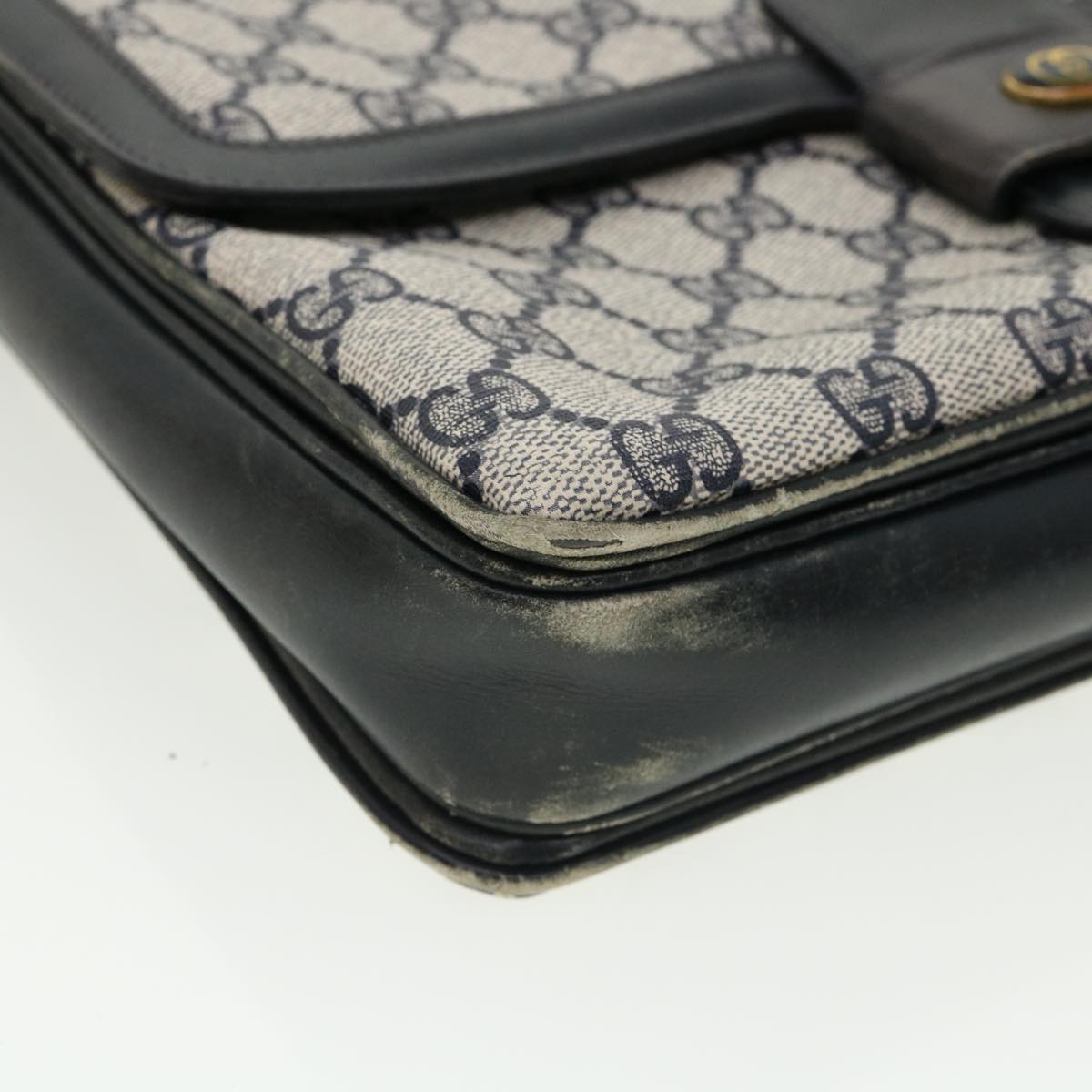GUCCI GG Canvas Shoulder Bag PVC Leather Navy am3194