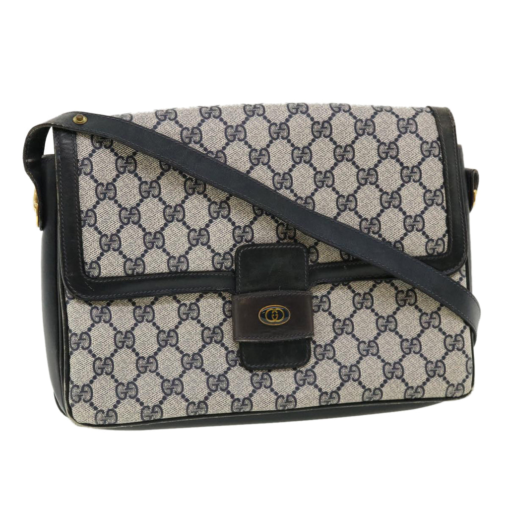 GUCCI GG Canvas Shoulder Bag PVC Leather Navy am3194
