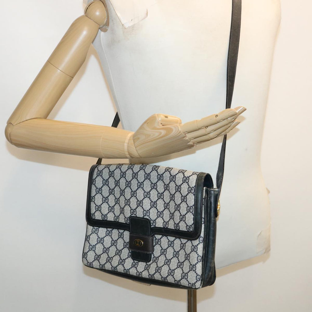 GUCCI GG Canvas Shoulder Bag PVC Leather Navy am3194