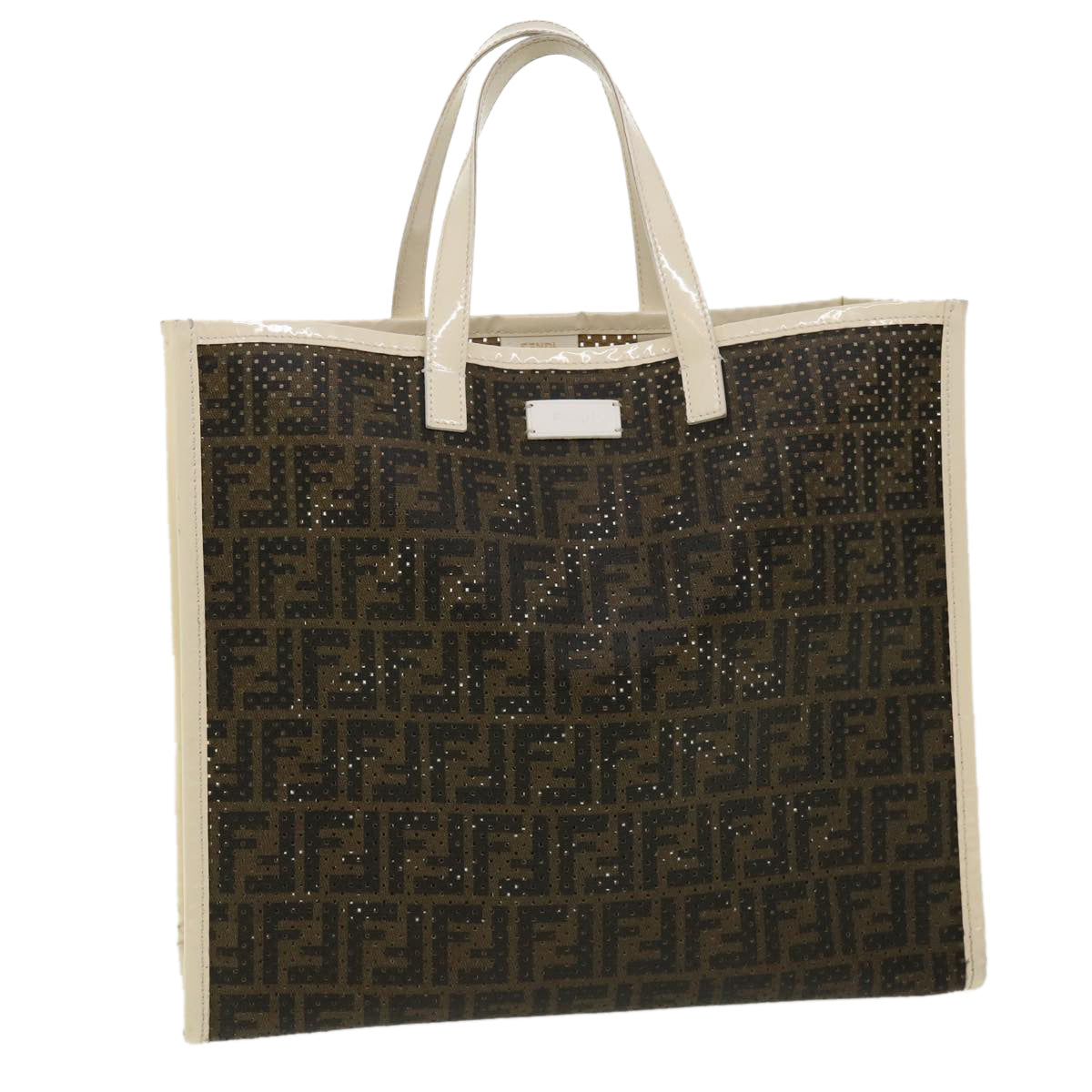 FENDI Zucca Canvas punching Tote Bag Brown am3208