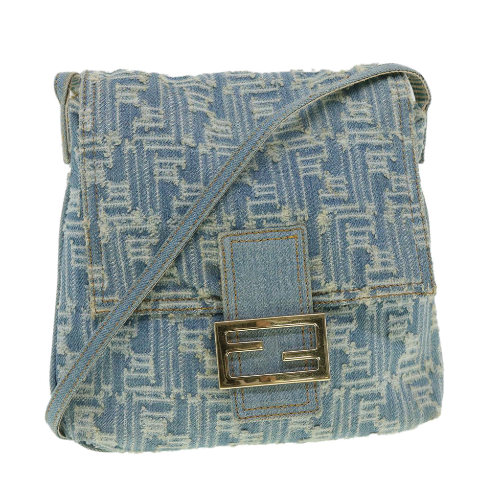 FENDI Zucca Canvas Mamma Baguette Shoulder Bag Blue am3268A
