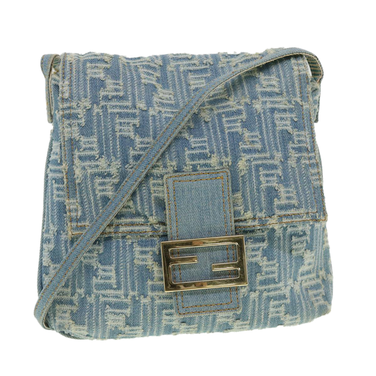 FENDI Zucca Canvas Mamma Baguette Shoulder Bag Blue am3268A
