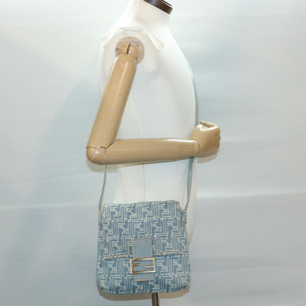 FENDI Zucca Canvas Mamma Baguette Shoulder Bag Blue am3268A