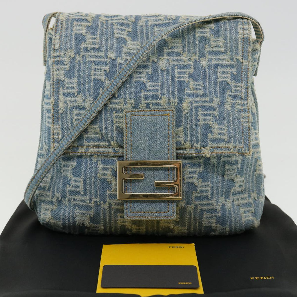 FENDI Zucca Canvas Mamma Baguette Shoulder Bag Blue am3268A