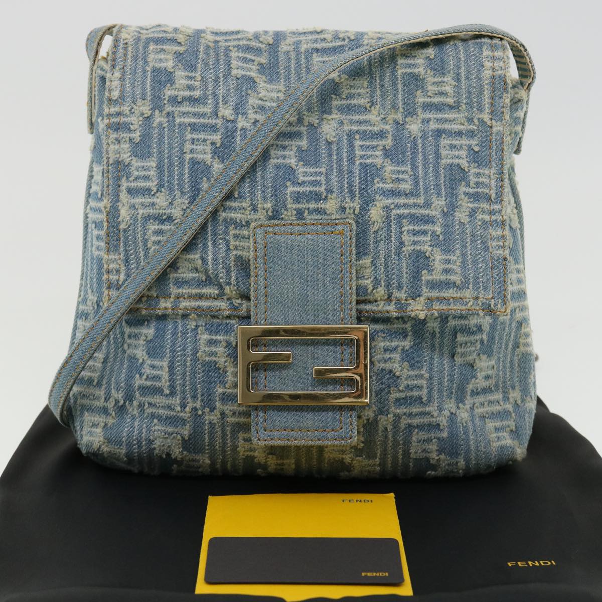 FENDI Zucca Canvas Mamma Baguette Shoulder Bag Blue am3268A