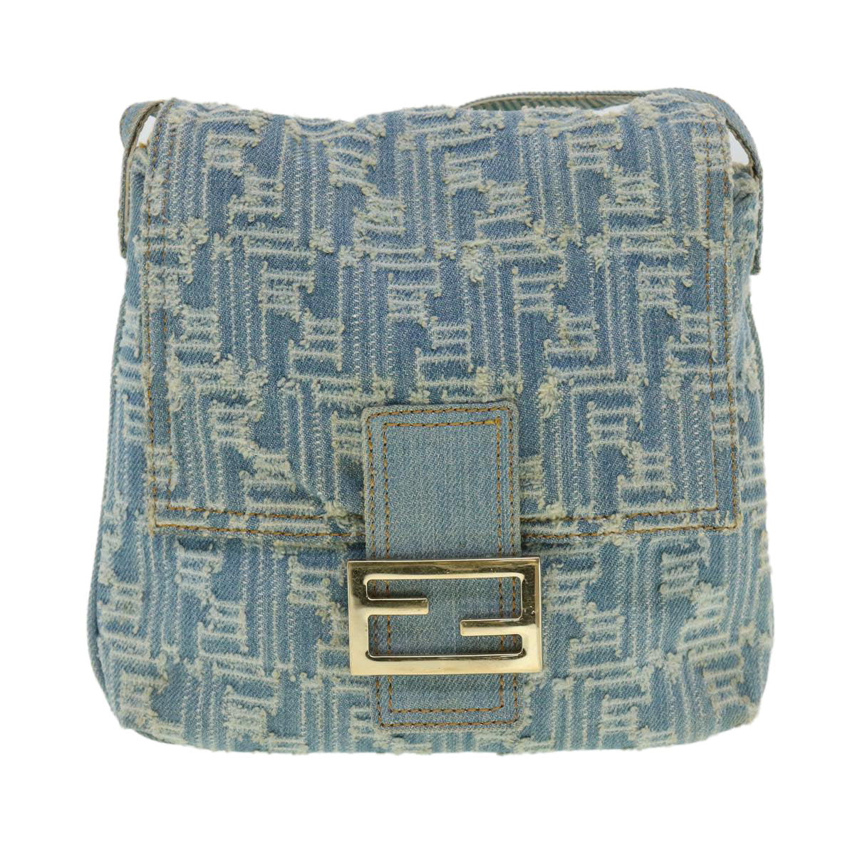 FENDI Zucca Canvas Mamma Baguette Shoulder Bag Blue am3268A