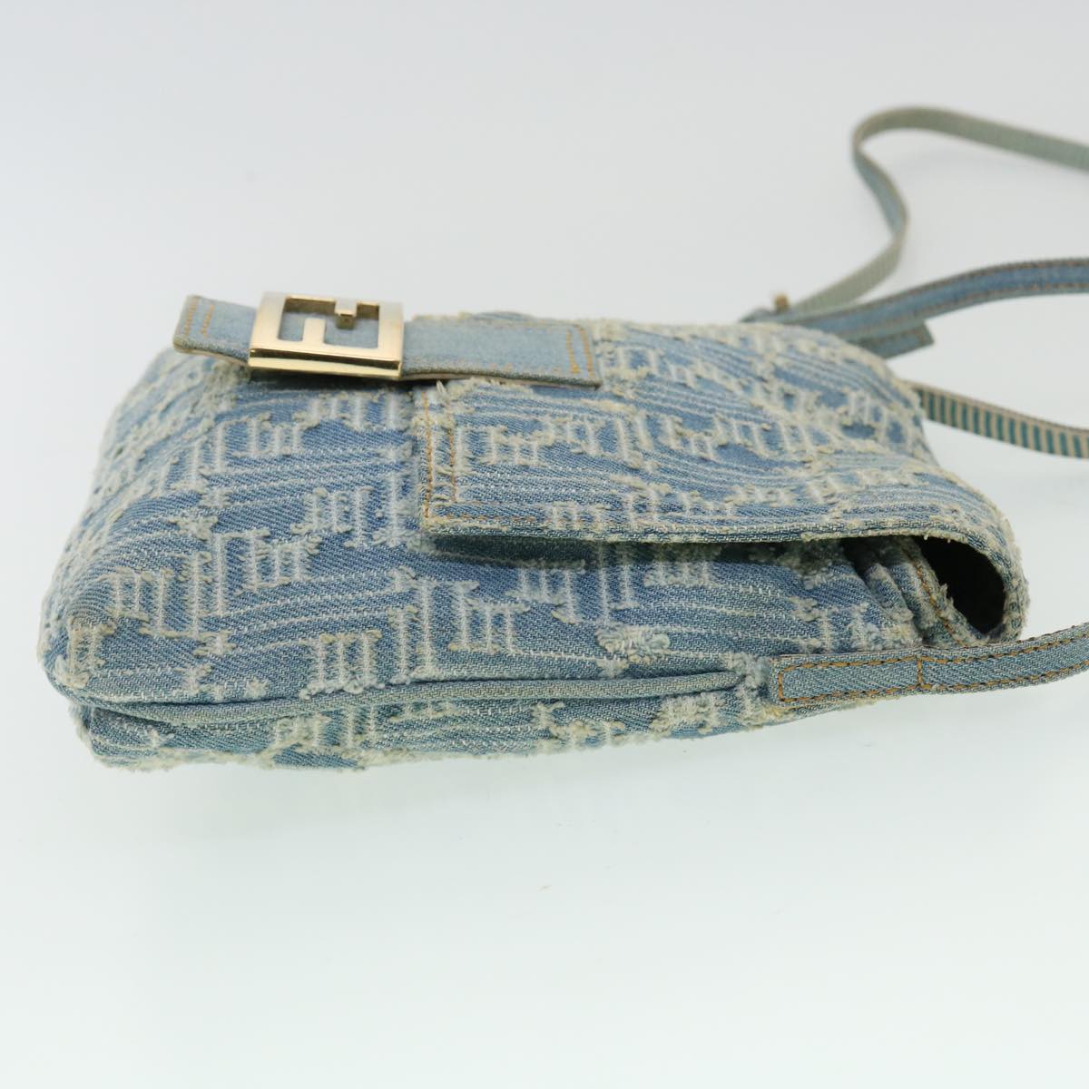 FENDI Zucca Canvas Mamma Baguette Shoulder Bag Blue am3268A