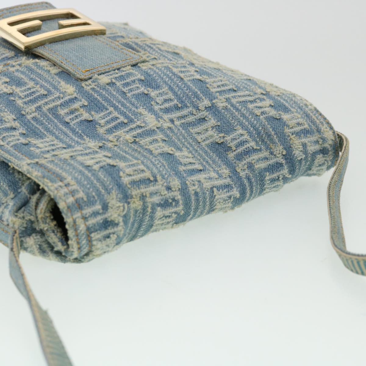 FENDI Zucca Canvas Mamma Baguette Shoulder Bag Blue am3268A