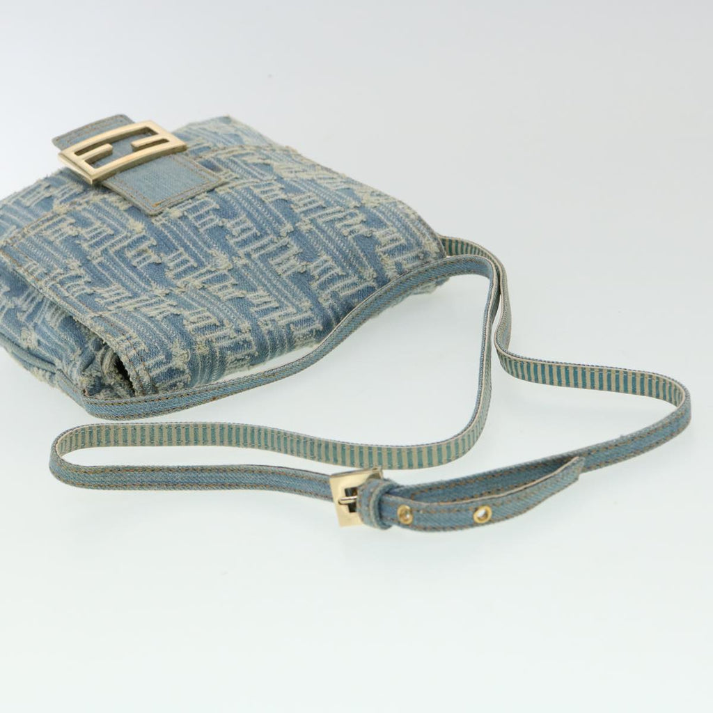FENDI Zucca Canvas Mamma Baguette Shoulder Bag Blue am3268A