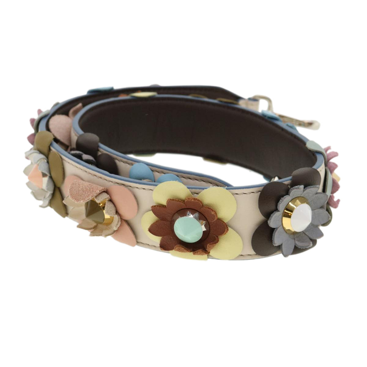 FENDI Strap you Flower Shoulder Strap Leather Multicolor White am3278
