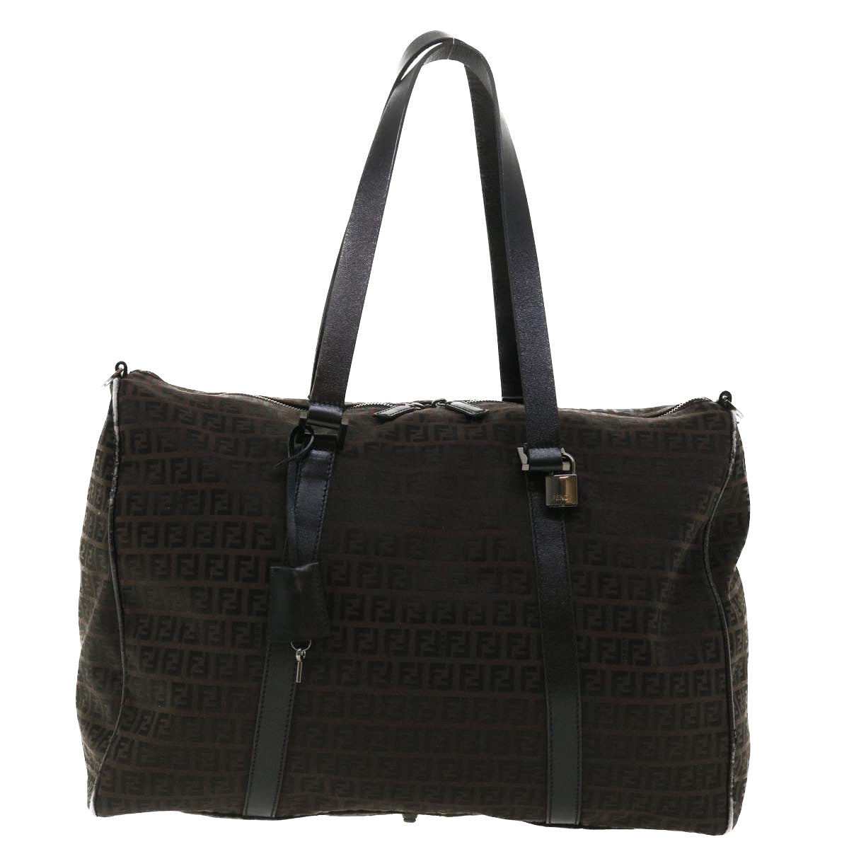 FENDI Zucchino Canvas Boston Bag Black am3471