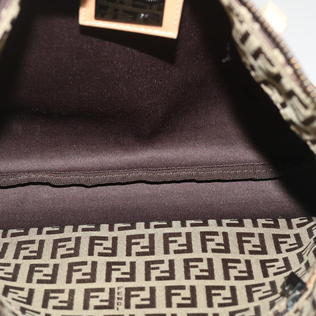 FENDI Zucchino Canvas Shoulder Bag Brown am3565