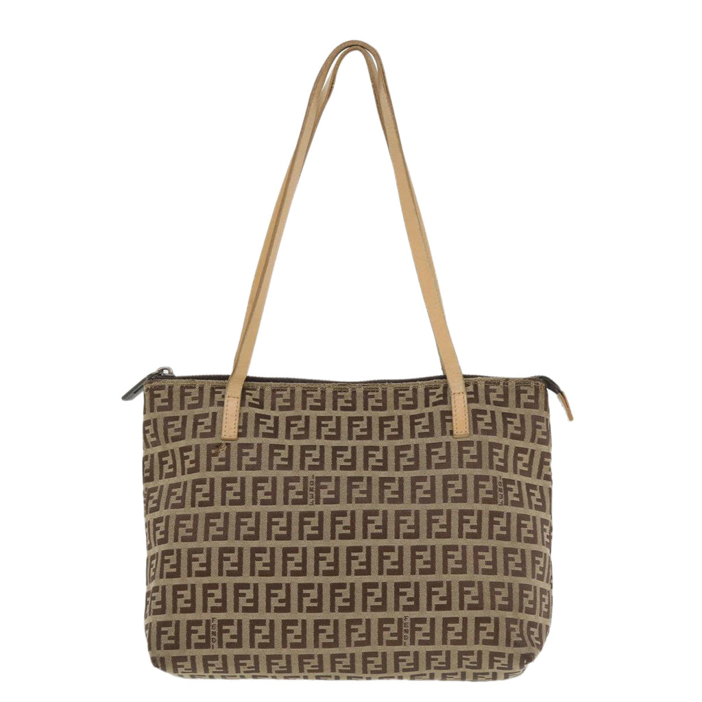 FENDI Zucchino Canvas Shoulder Bag Brown am3565