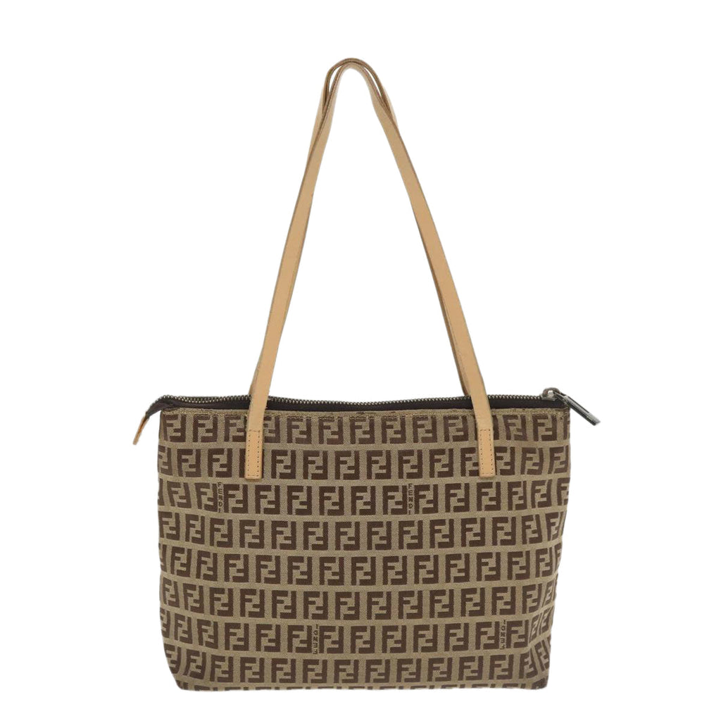 FENDI Zucchino Canvas Shoulder Bag Brown am3565