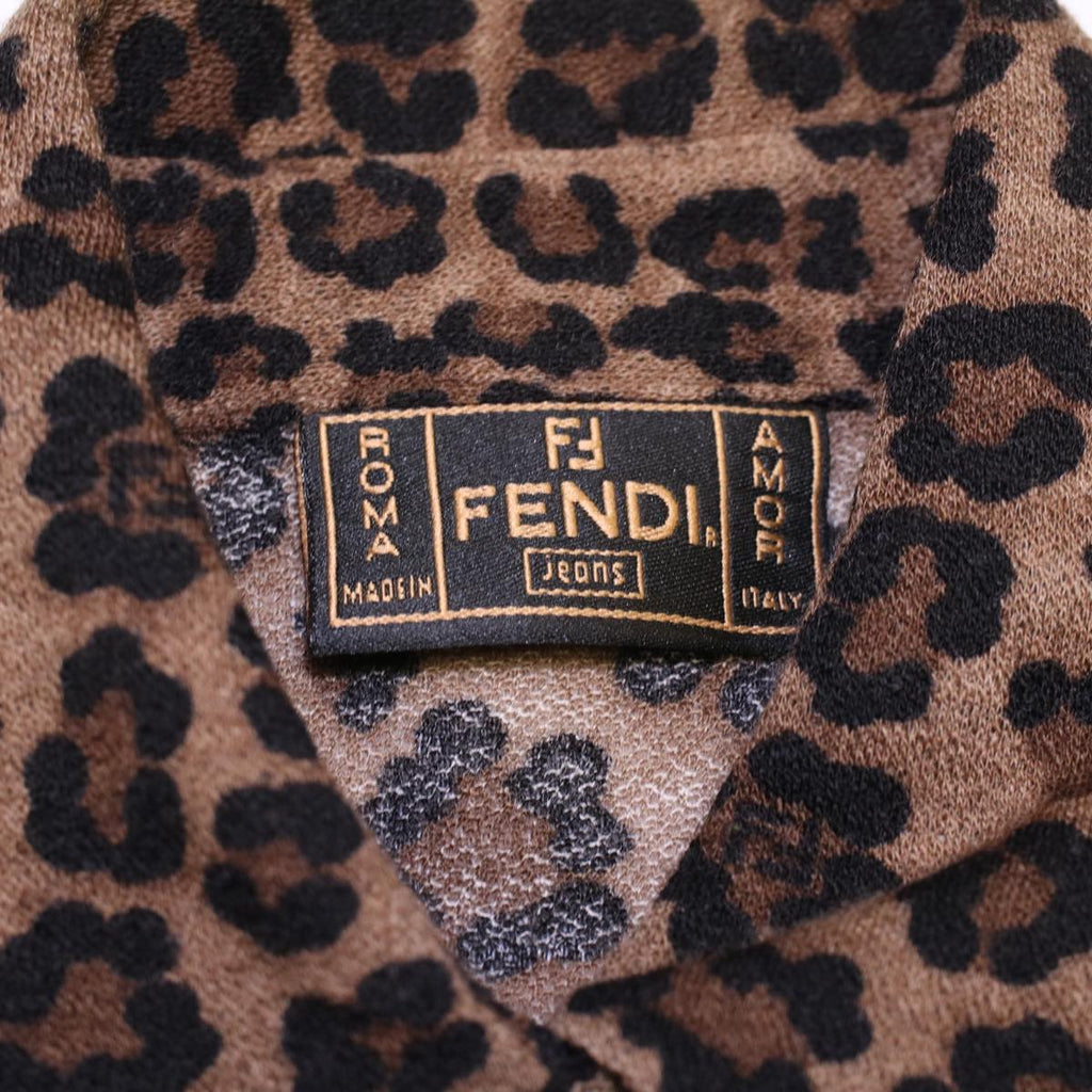 FENDI Leopard Long Sleeved Shirt Wool Brown am3595